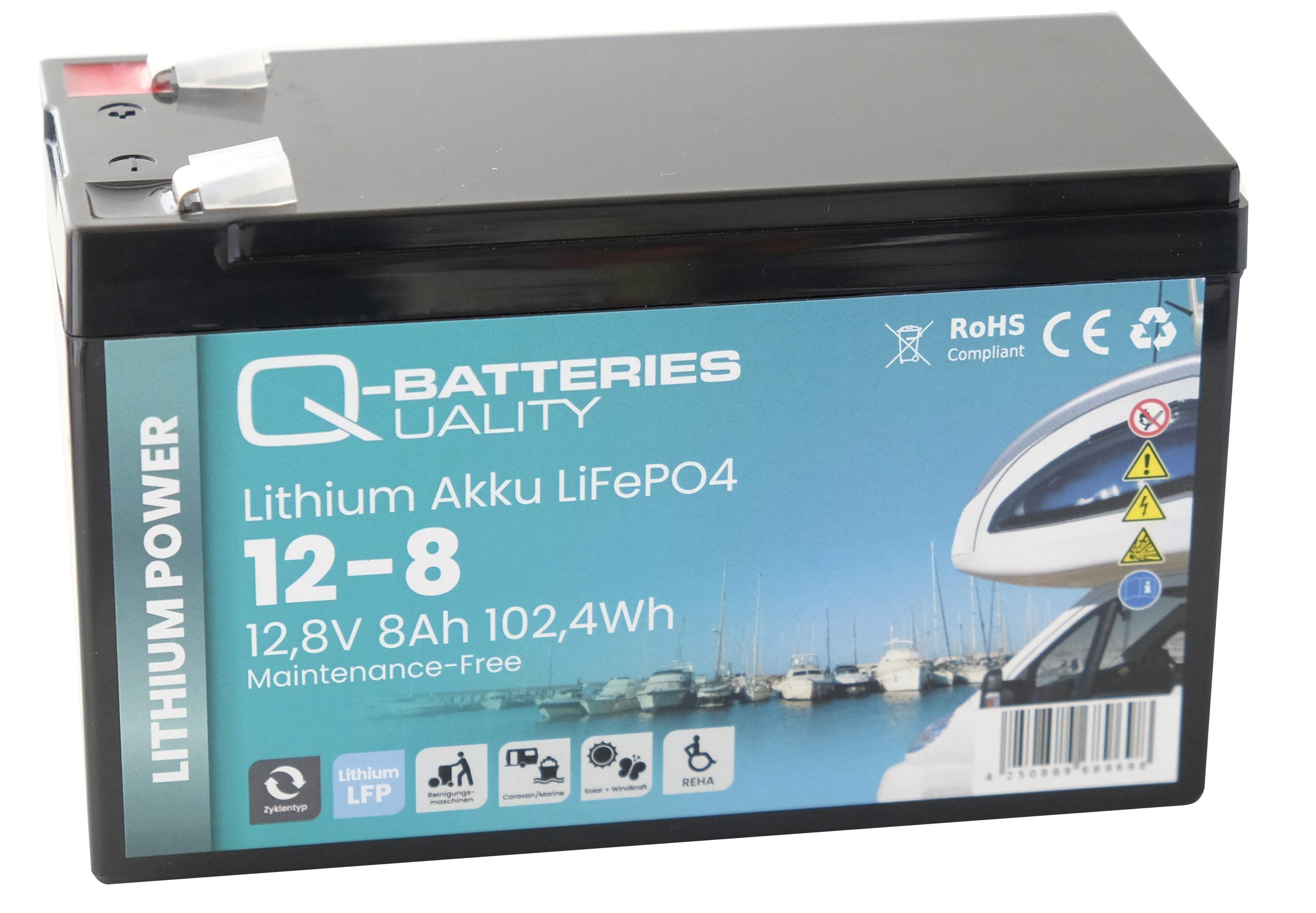 12,8V 8Ah 102,4Wh Q-Batteries Lithium Akku LiFePO4