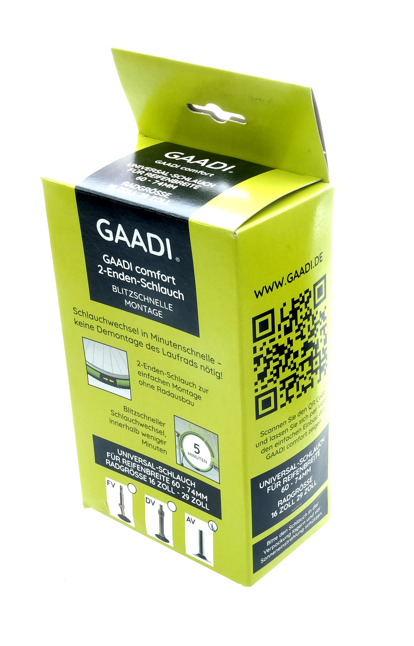 GAADI® Tube Comfort 2-Enden-Schlauch für 60-74 mm Reifenbreite