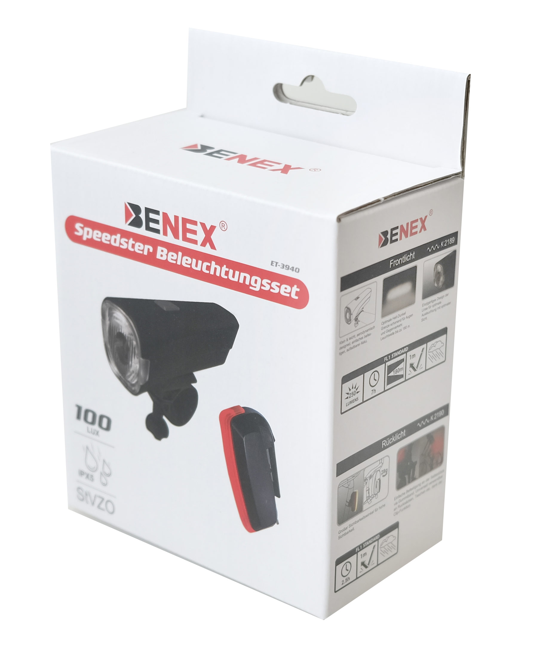 BENEX Speedster turbohelles 100 LUX Fahrradlampenset 
LED mit Akku USB Ladung
