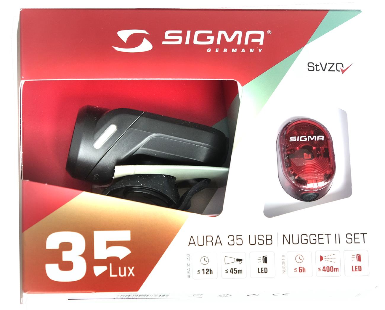 SIGMA SPORT Juego de luces LED recargables Aura delantera y Nugget II trasera